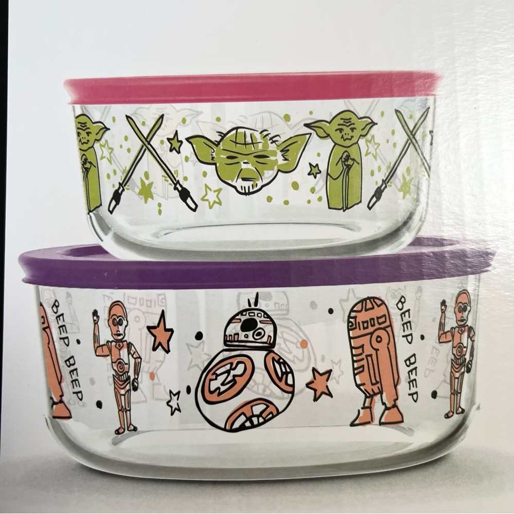 Pyrex Star Wars Yoda C-3PO R2-D2 Glass Food Storage Containers Bowls 4 PC Set